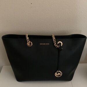 Michael Kors Leather Black Tote with Gold Accents